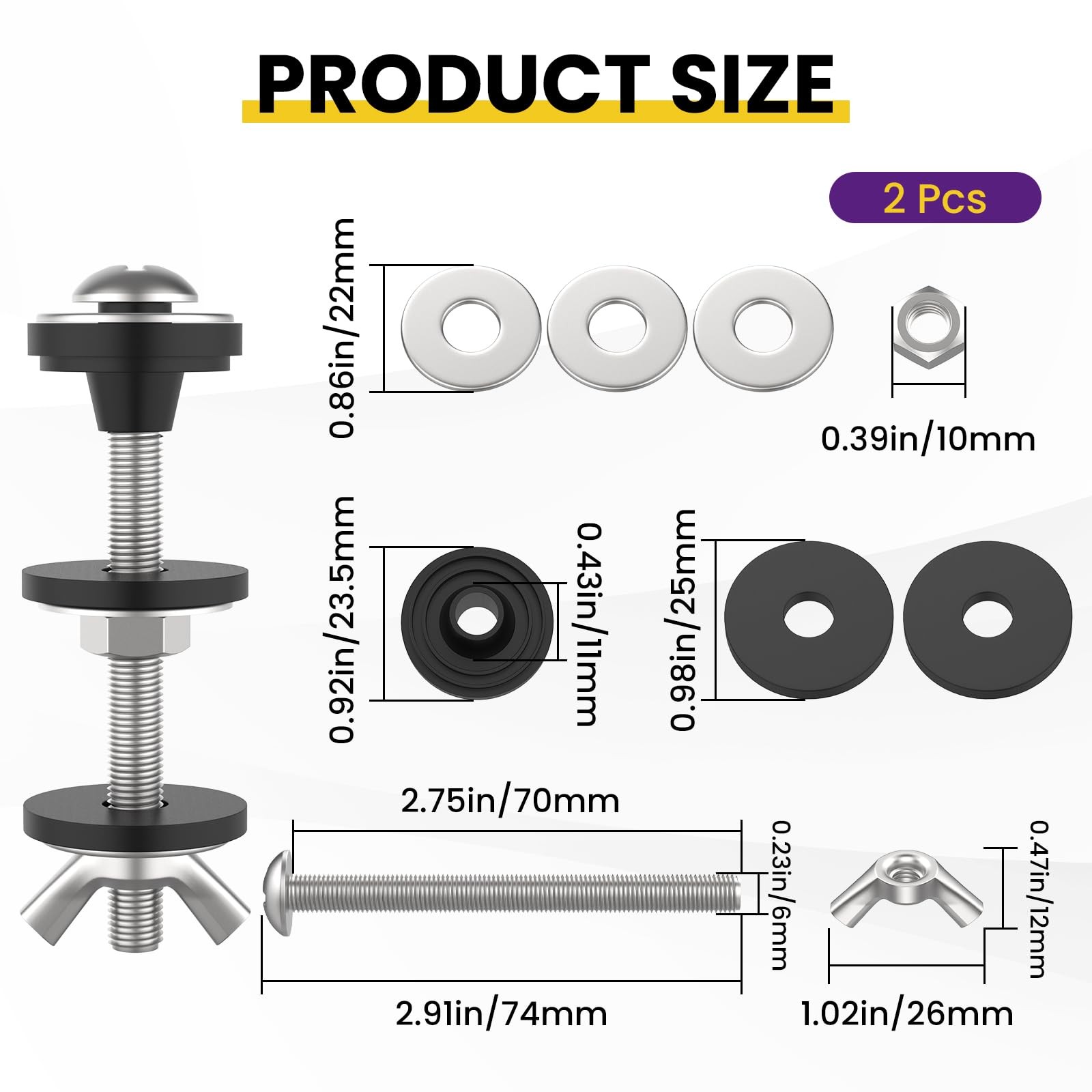 2 Pcs Universal Toilet Tank to Bowl Gaskets Kit, Stainless Steel Toilet Tank Bol