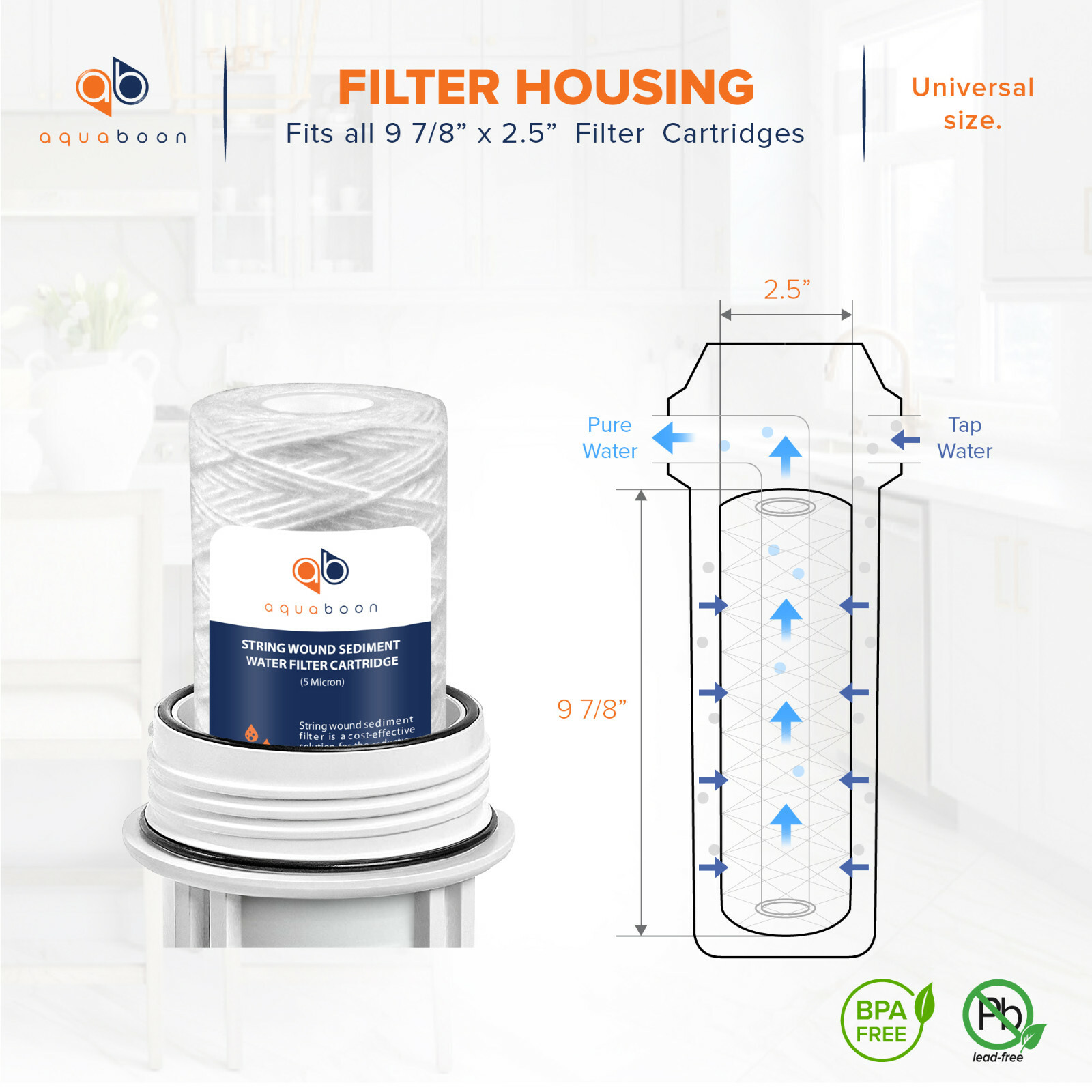 6-Pack of 5 Micron Wound String Sediment Water Filter Cartridges 10″x2,5″ for RO