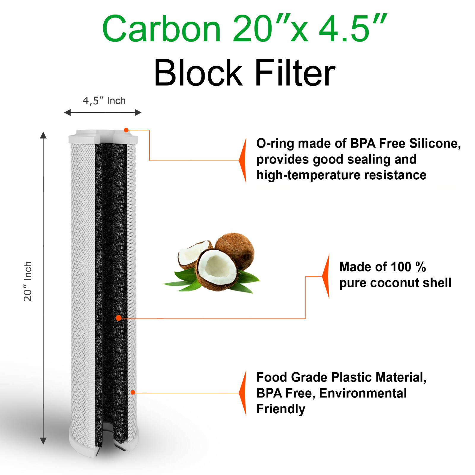 4 pcs Big Blue CTO Carbon Block Water Filters 4.5″ x 20″ Whole House Cartridges