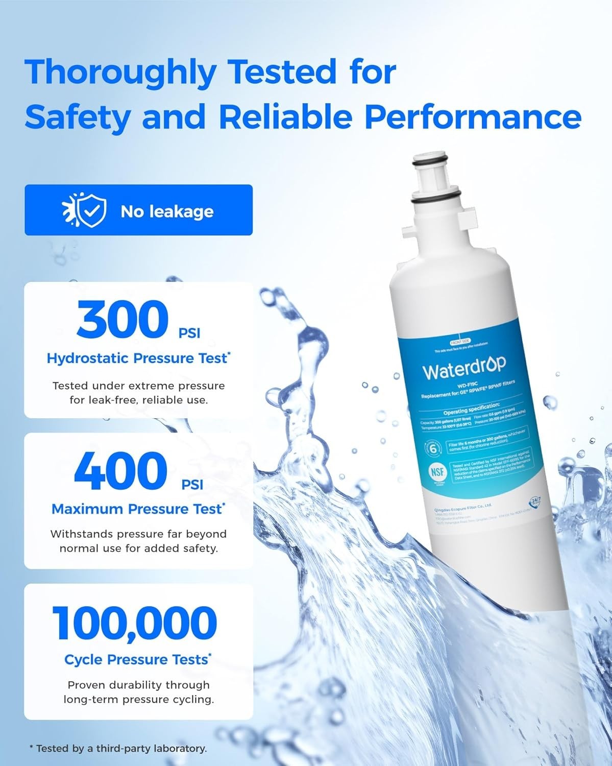 Waterdrop WD-F19C Refrigerator Water Filter for GE RPWFE RPWF Built-in CHIP