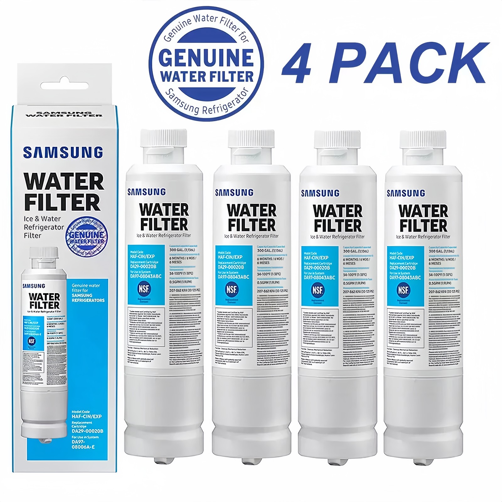 4 PACK New Genuine Samsung DA29-00020B HAF-CIN/EXP Refrigerator Water Filter US