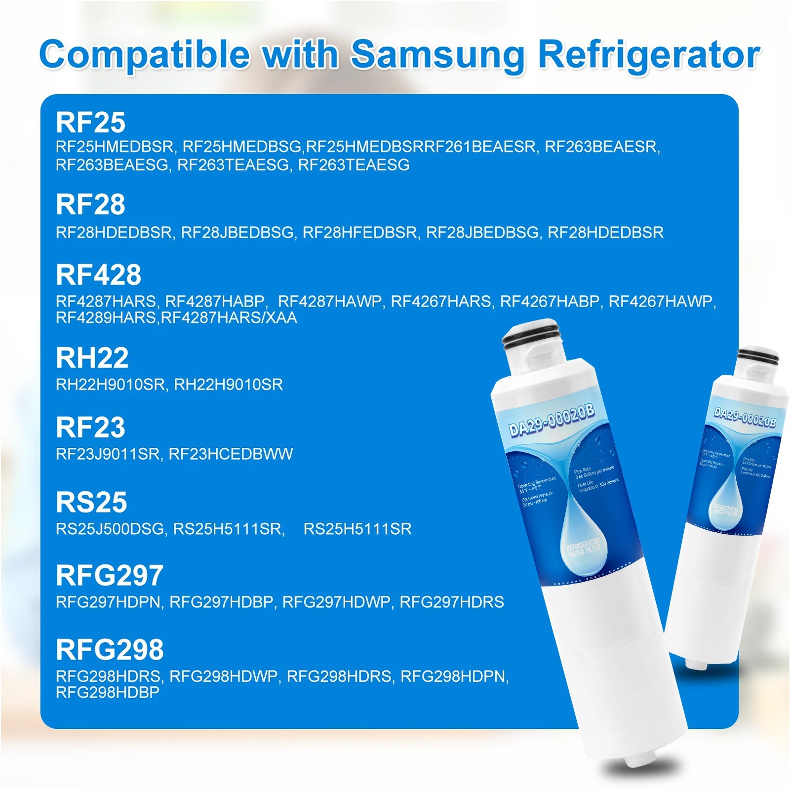 DA29-00020B HAF-CIN/EXP Refrigerator Water Filter Fit for Samsung, 6 Pack