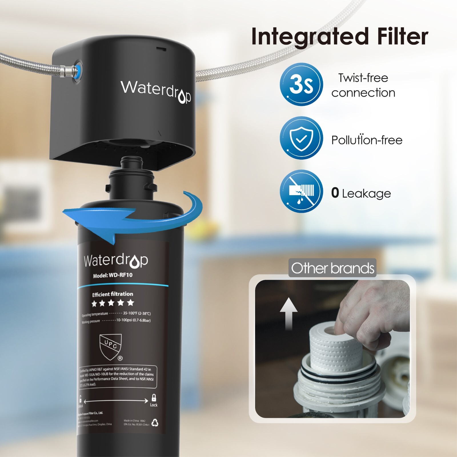 Waterdrop 10UA Under Sink Water Filter System With RF10 Water Filter, 8000 GAL