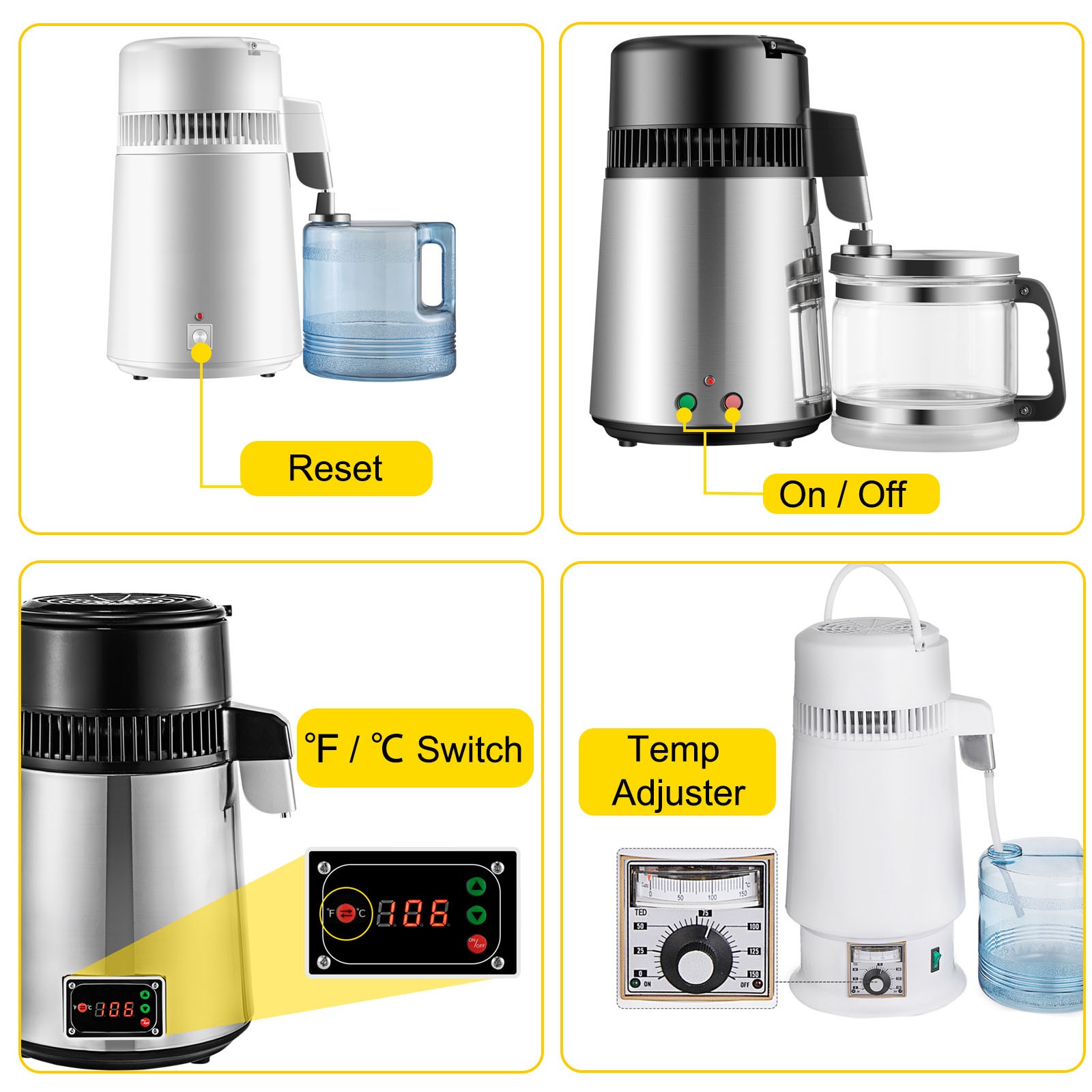 VEVOR 4L Water Distiller Purifier Machine Countertop Stainless Steel Interior