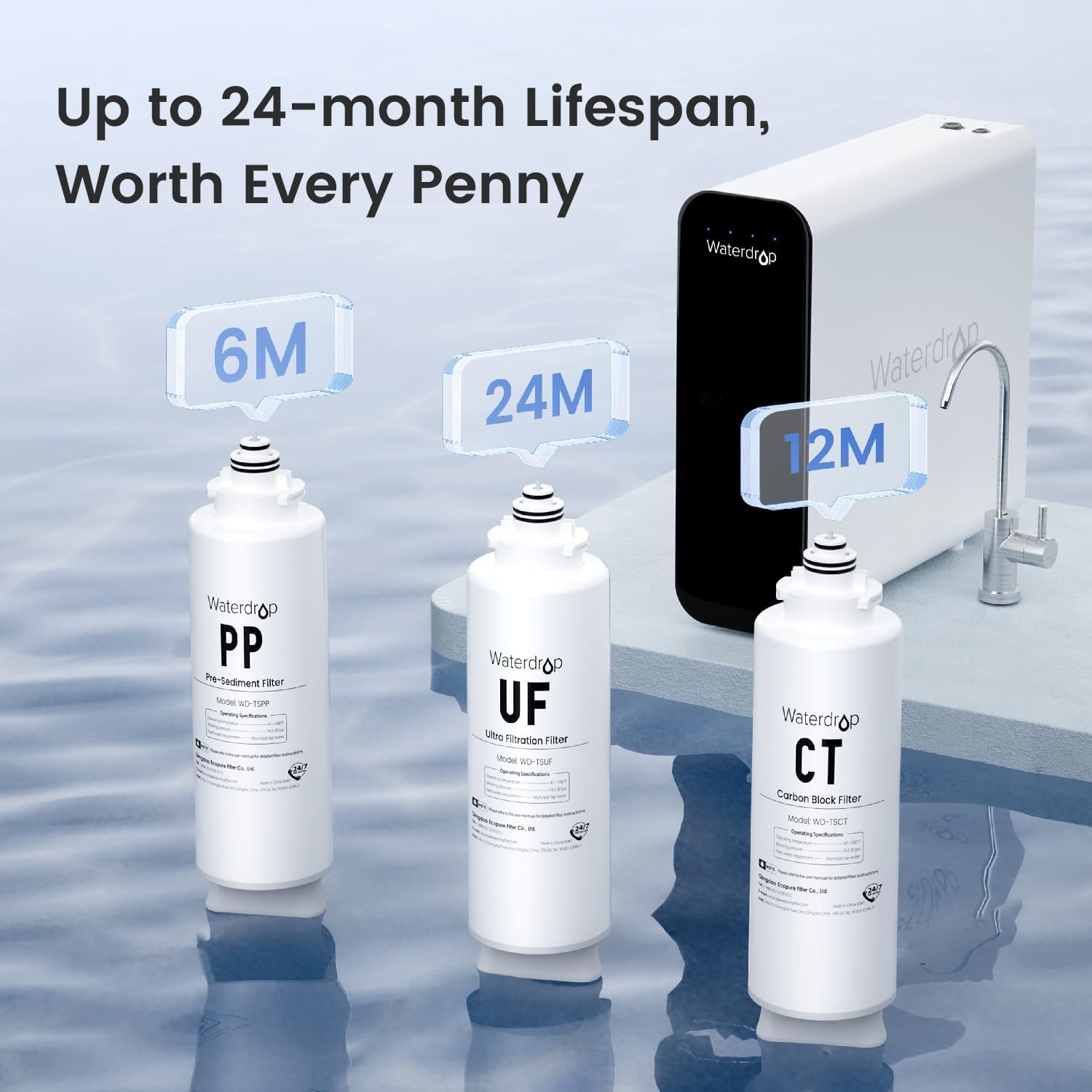Waterdrop Refurbished TSU 0.01μm Ultra-Filtration Under Sink Water Filter System
