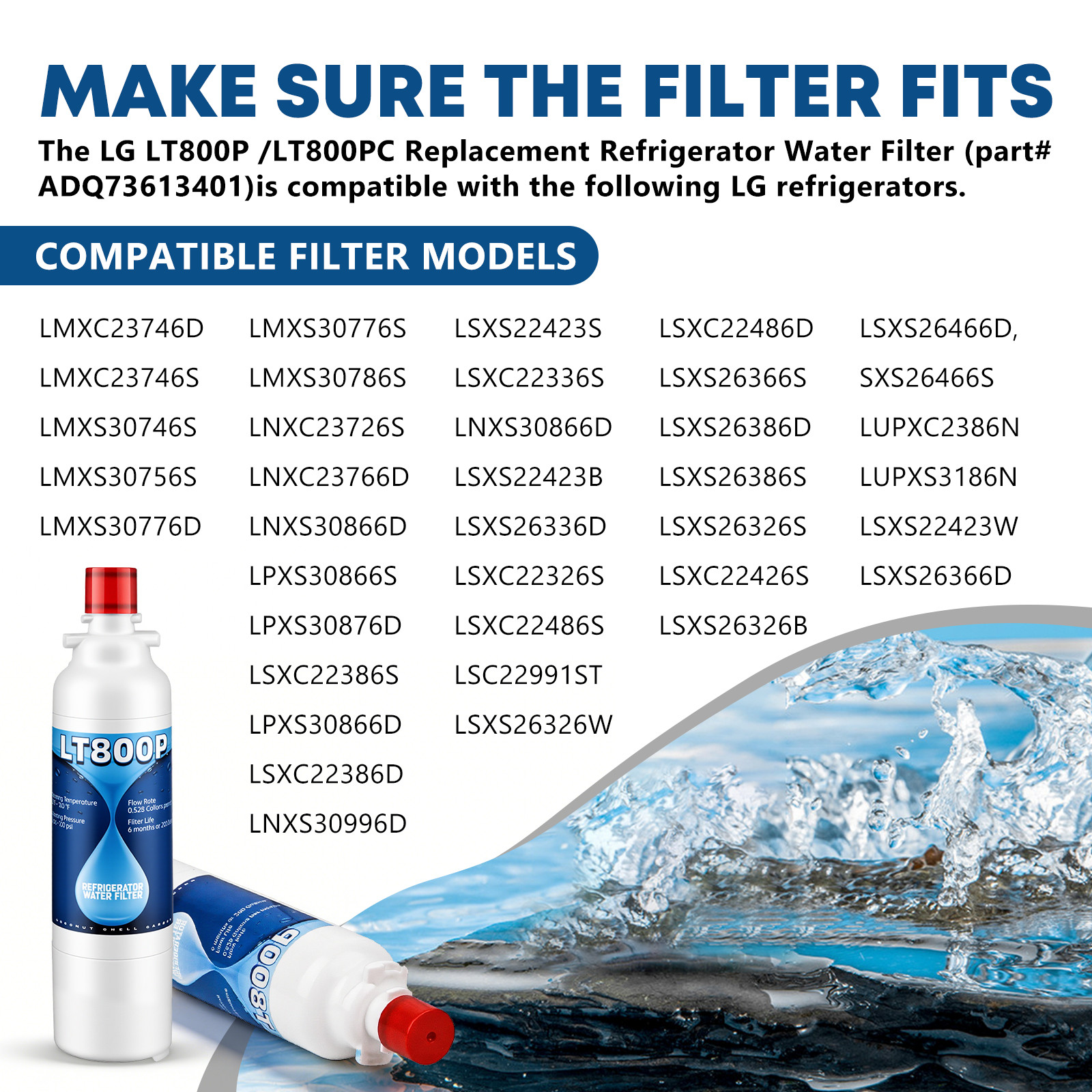 8 Pack ADQ73613401 Refrigerator Water Filter fit for LG LT800P, LT800PC, 46-9490