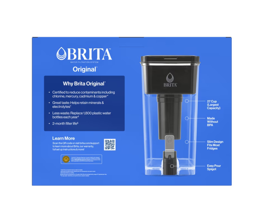 Brita 27-Cup Extra Large Plastic Water Filtration Dispenser, Black, Brita Filter