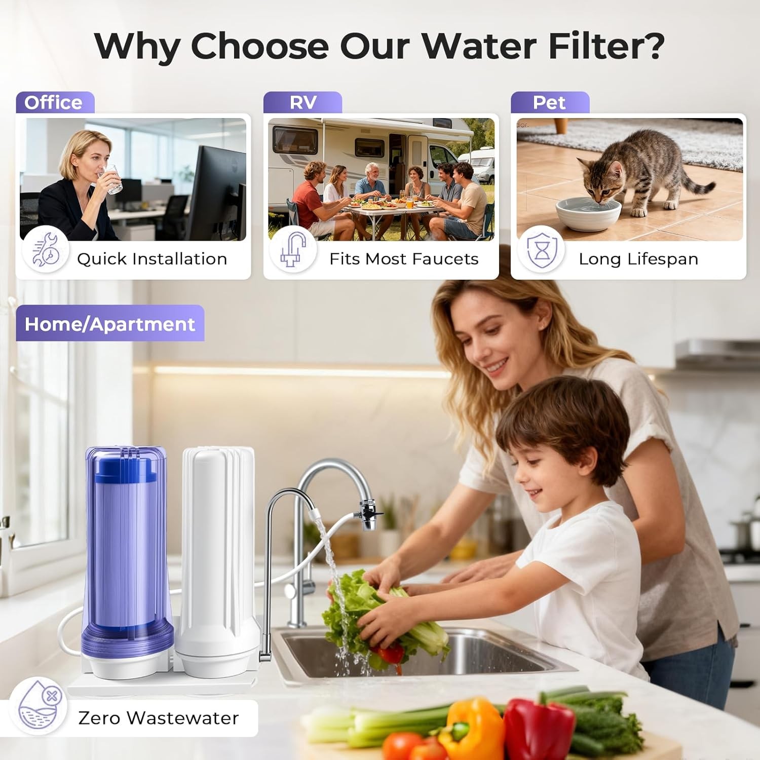 iSpring CKC2 2-Stage Countertop Water Filter, NSF/ANSI 58 Certified, Reduces PFA
