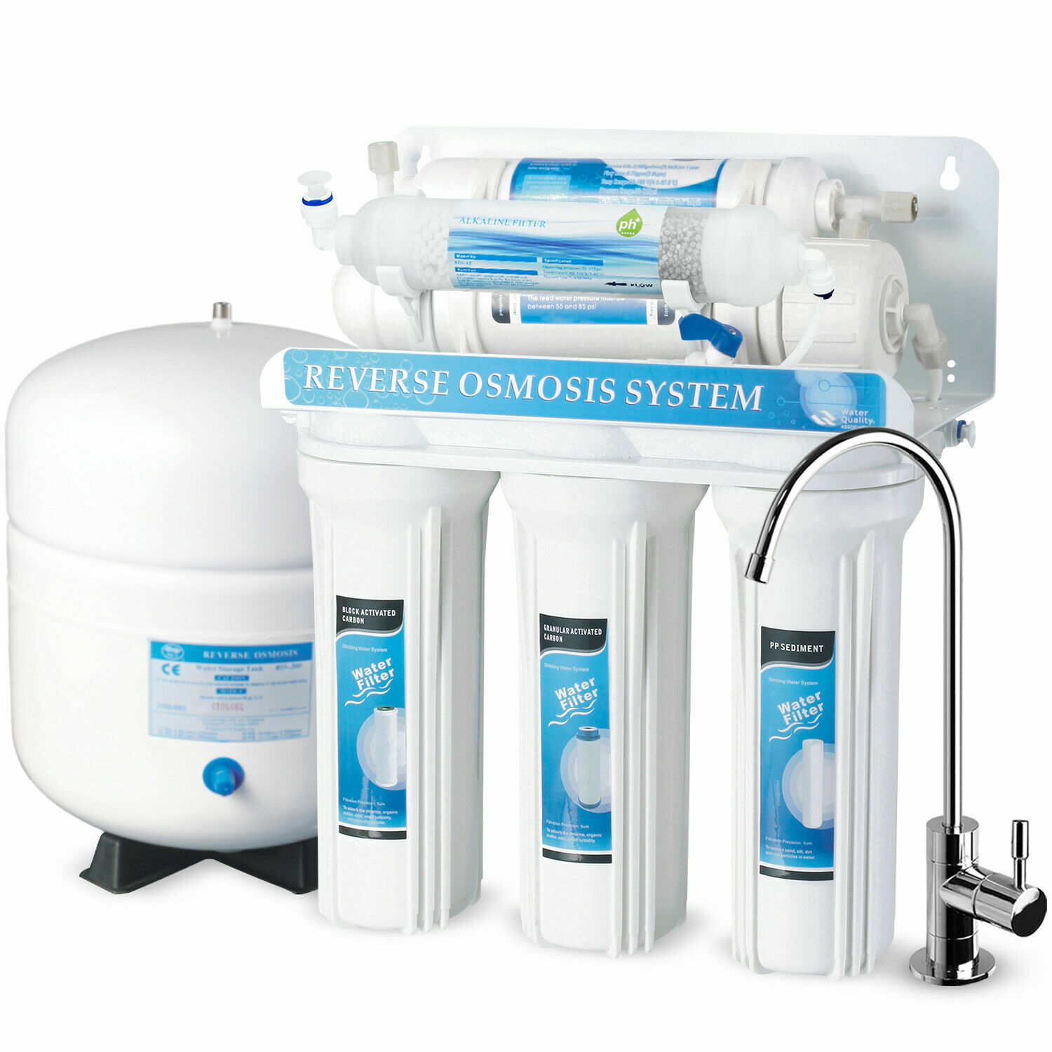 6 Stage Reverse Osmosis RO Drinking Water System with Alkaline pH+ Filter 75GPD