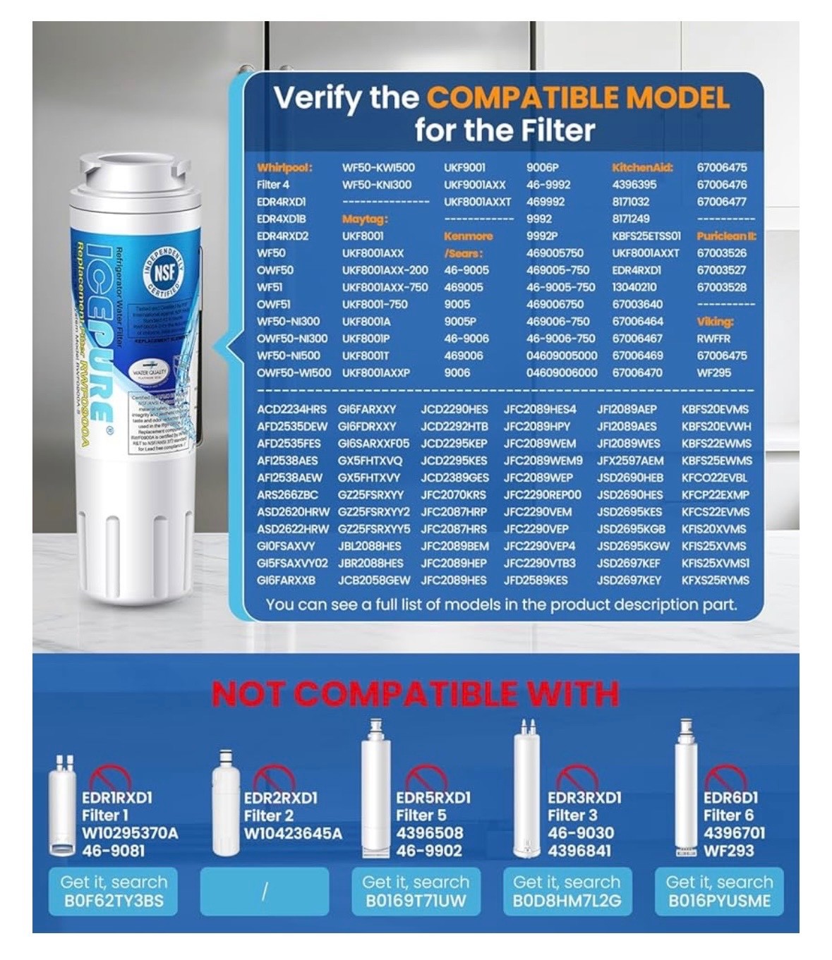 3 PACK ICEPURE UKF8001 Compatible EDR4RXD1 4396395 Maytag Water Filter RWF0900A