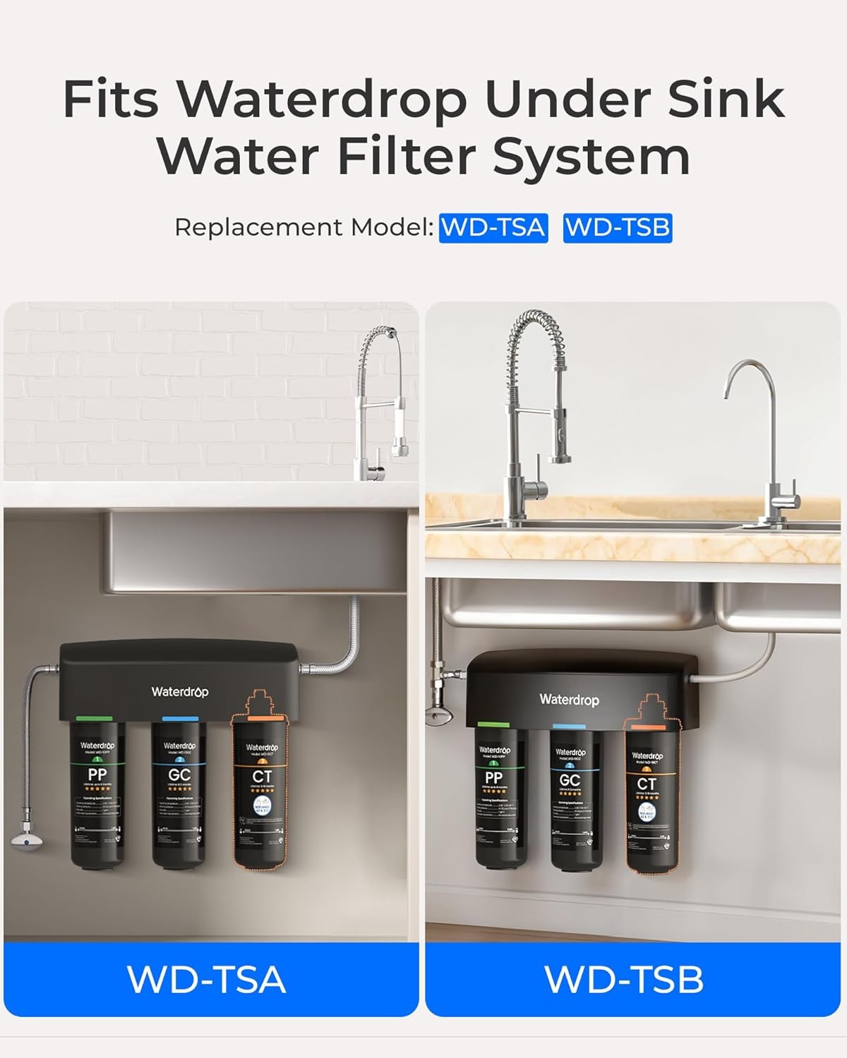 Waterdrop WD-10CT Under Sink Water Filter, Replacement TSA & TSB 3-Stage Under S
