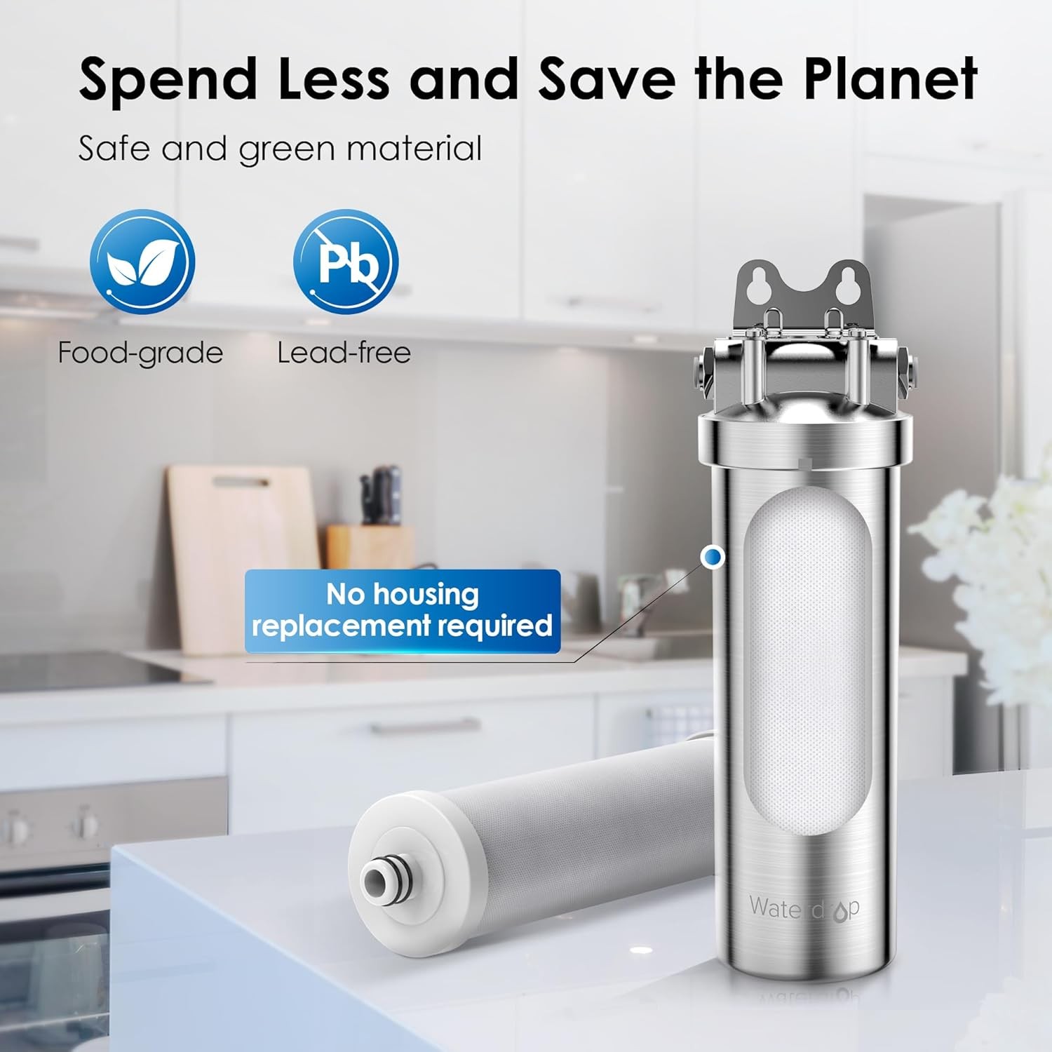 Waterdrop BS08 Under Sink Water Filter, Stainless Steel, 1 Year Lifetime
