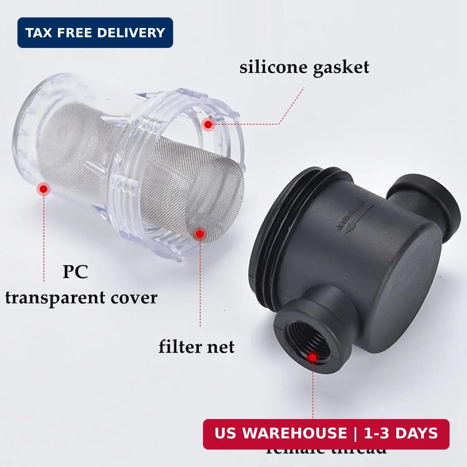 Water Pump Strainer Filter 1/2 Inch Female NPT in-Line Twist-On Pipe Strainer wi