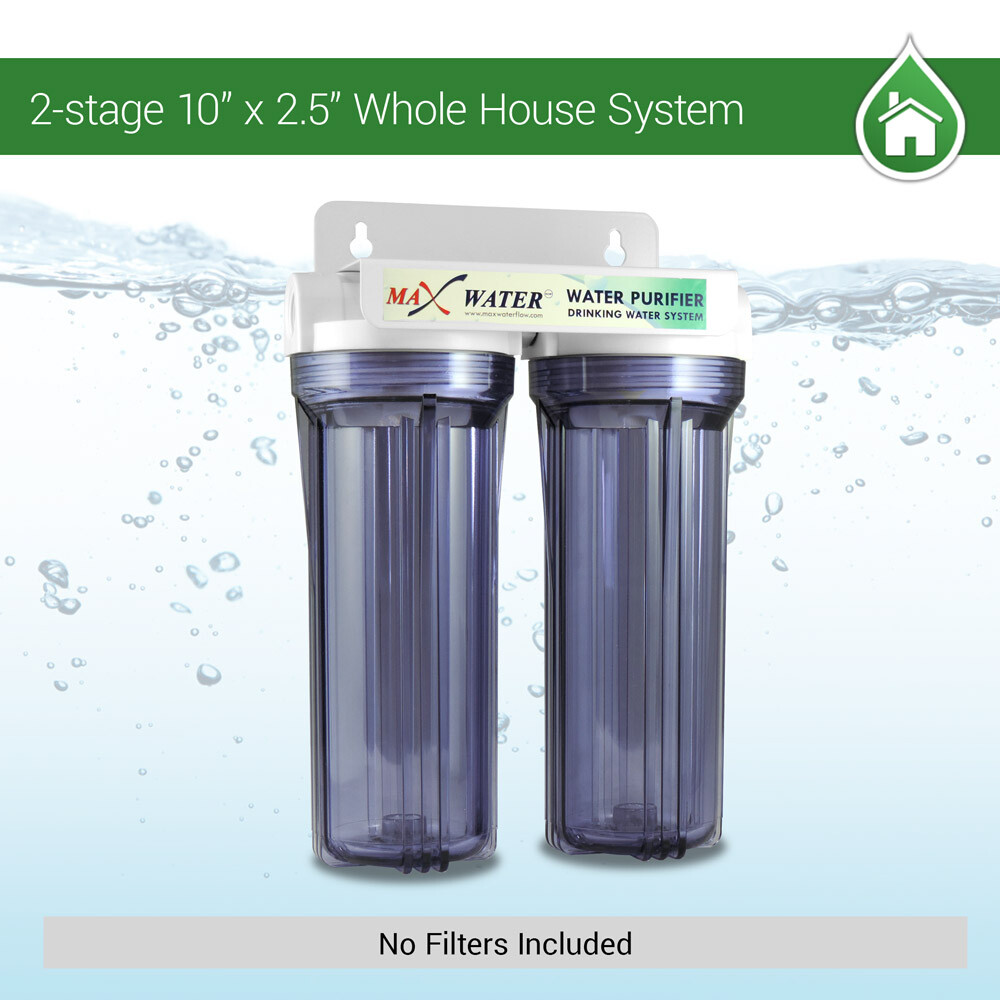 Two Stage Whole House Water Filter System 10″x 2.5″, 3/4″ Port, WITHOUT Filters
