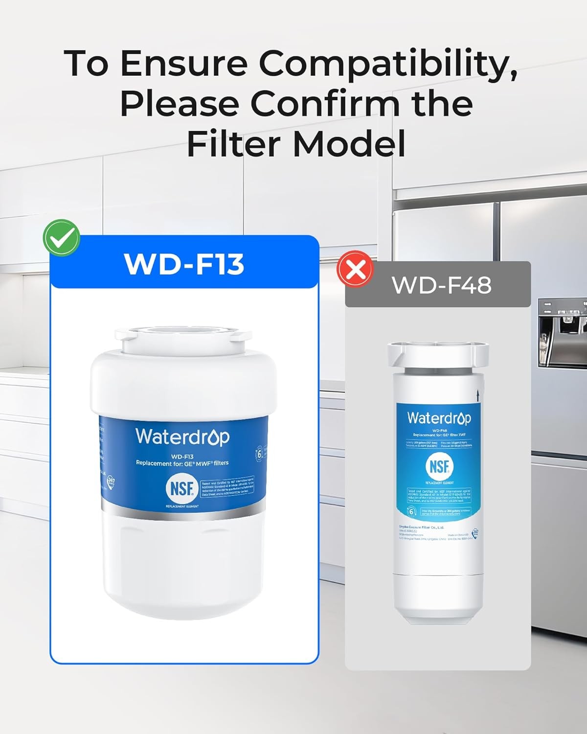Waterdrop MWF Refrigerator Water Filter,Replacement for GE® MWF, MWFINT,3 Packs