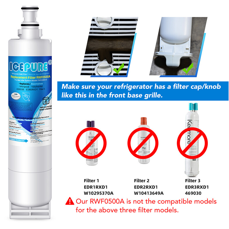 Fit For 4396508 ED2GHGXMQ00 GS5SHAXNB01 WF285 RWF0500A Water Filter 4 PACK
