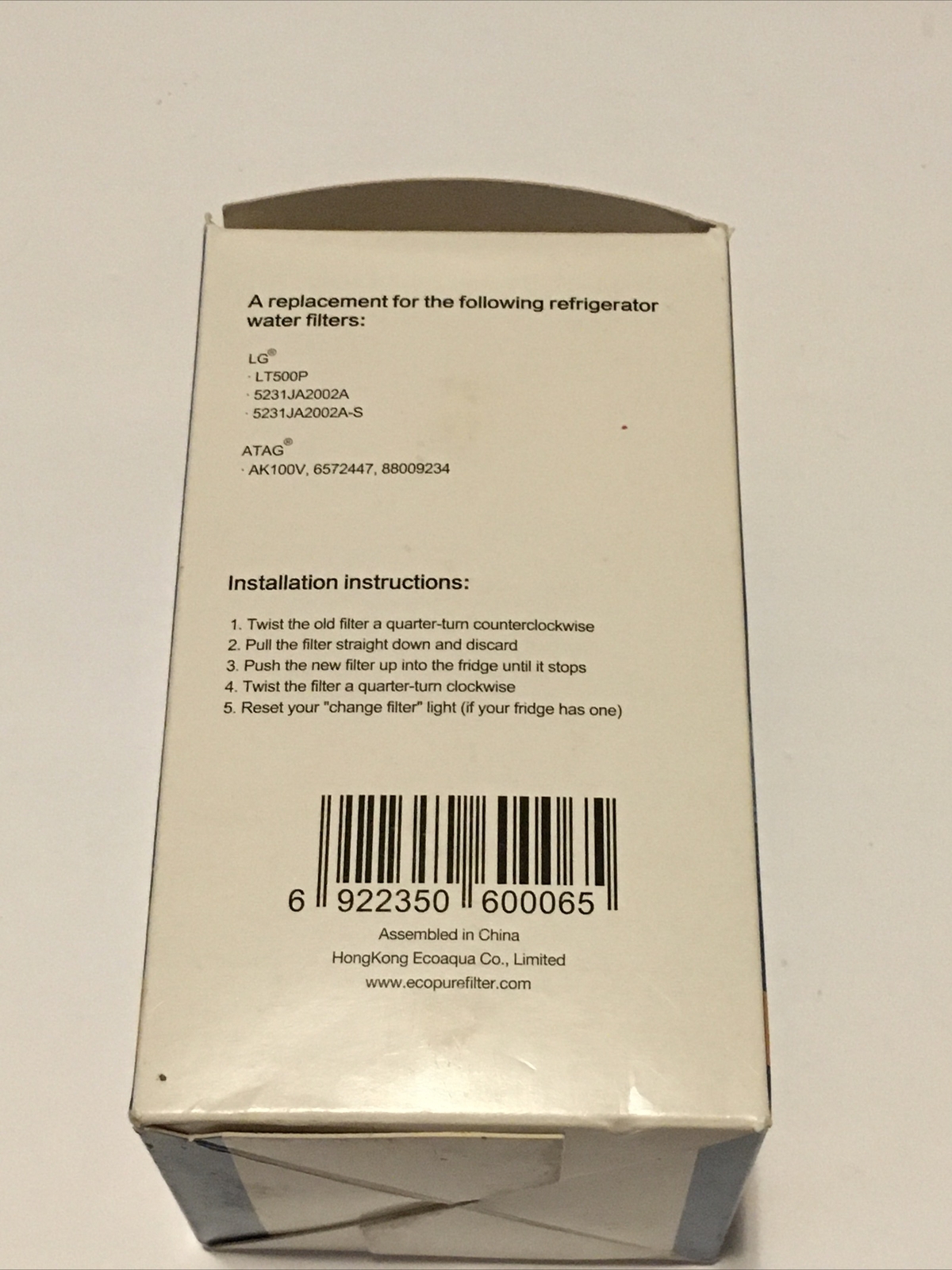 EcoAqua EFF-6005A replacement water filter Refrigerator compatible with LG ATAG