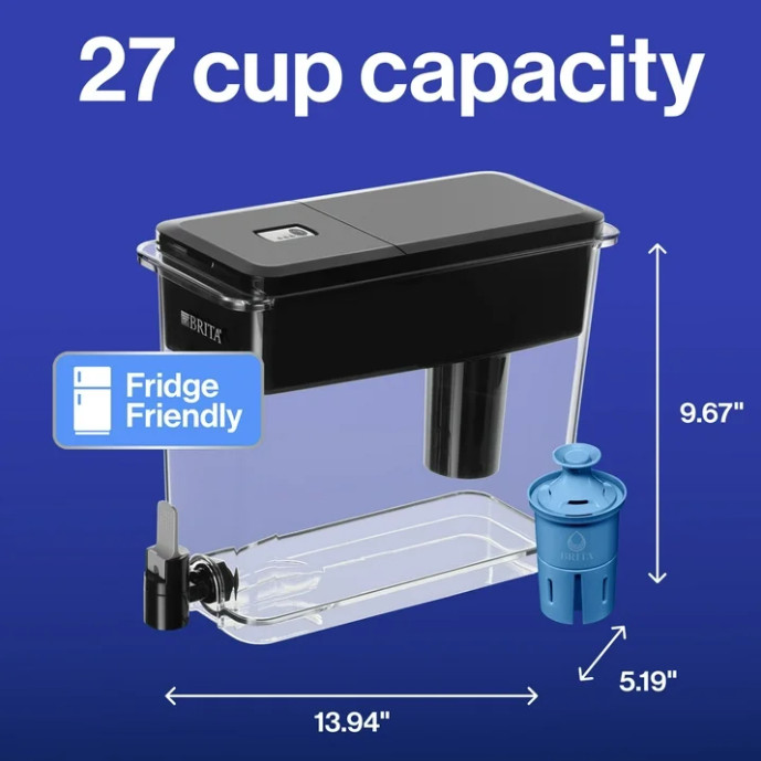Brita Extra Large Ultramax 27-cup black water dispenser with 1 Elite filter