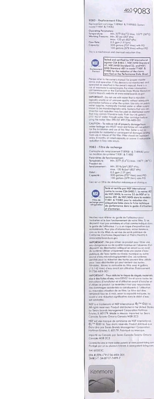 Kenmore Filter 9083 4609083 Replacement Refrigerator Water Filter 9020 9030 (1)