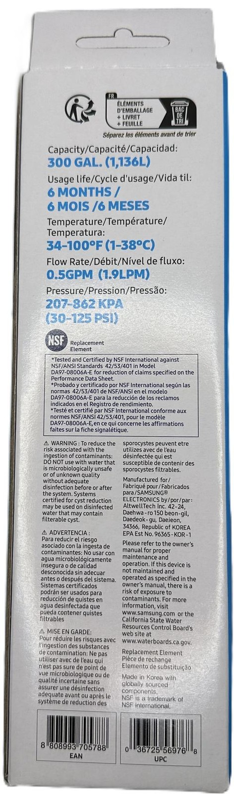 Samsung HAF-CIN/EXP Refrigerator Water Filter Carbon Block 6 Month OEM 2-Pack