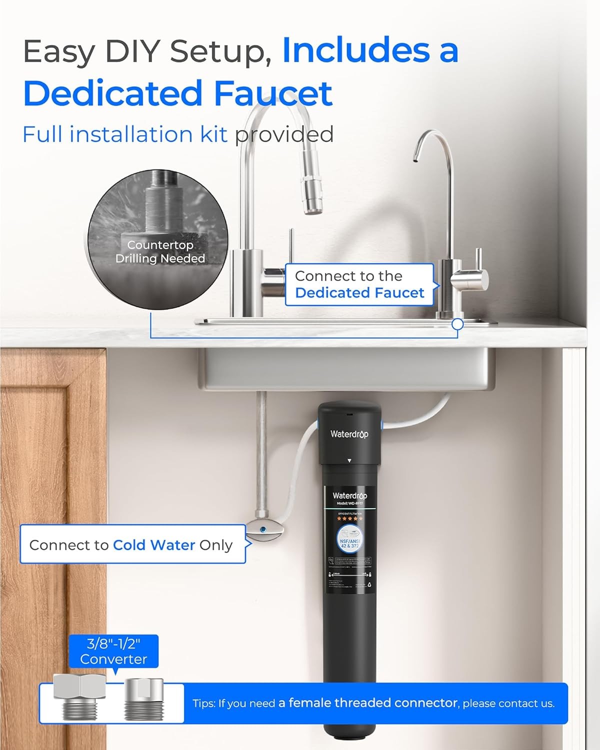 Waterdrop 17UB Under Sink Water Filter System,NSF/ANSI 42 Certified,USA Tech