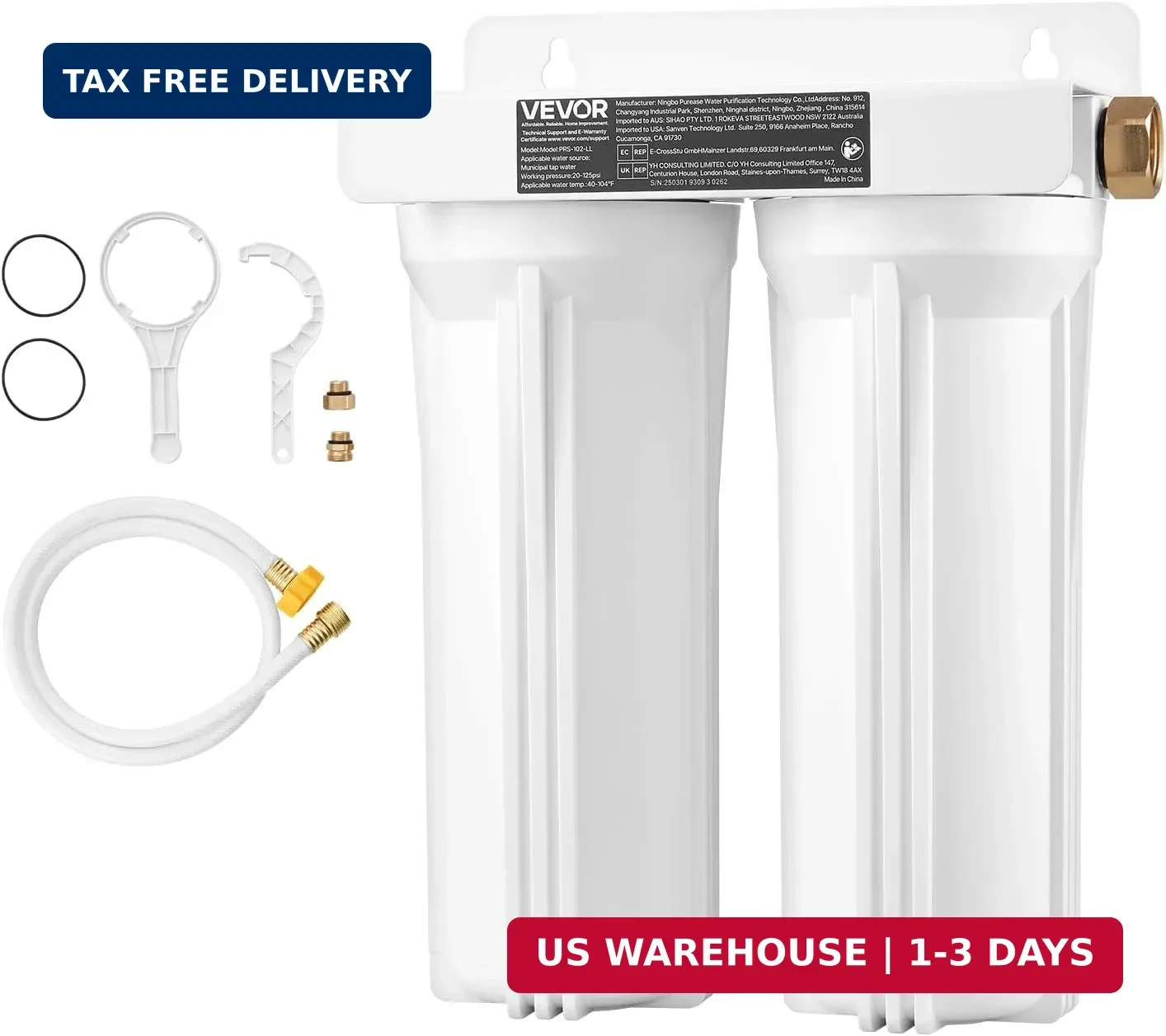 VEVOR RV Water Filter, 2-Cartridge 2.5 x 10 in Water Filter System for RV, Remov