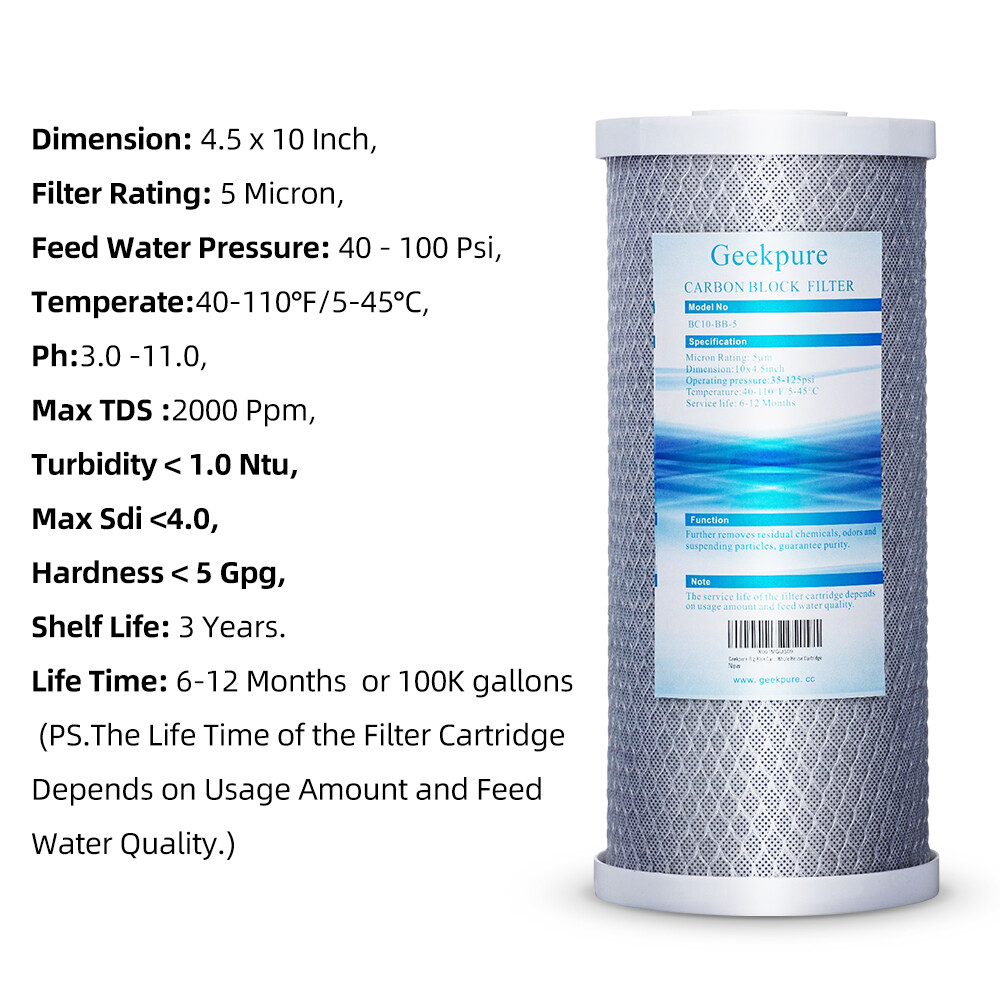 Geekpure Whole House PP Carbon Block Replacement Filters 5 Mic 4.5 x 10 Pack 4