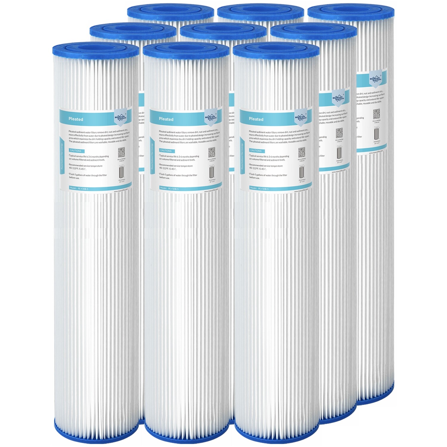 20″x4.5″ 5/20/50 Micron Washable Pleated Sediment Water Filter Fit for Big Blue