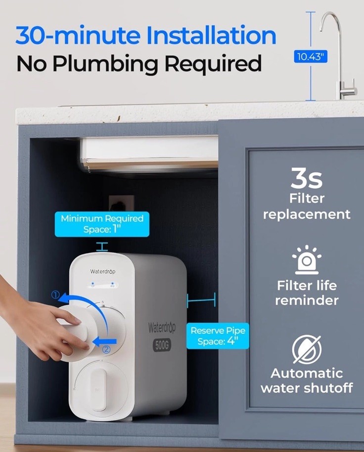 Waterdrop G5P500 Alkaline Mineral Ph+ Reverse Osmosis Water Filter, NSF/ANSI 58