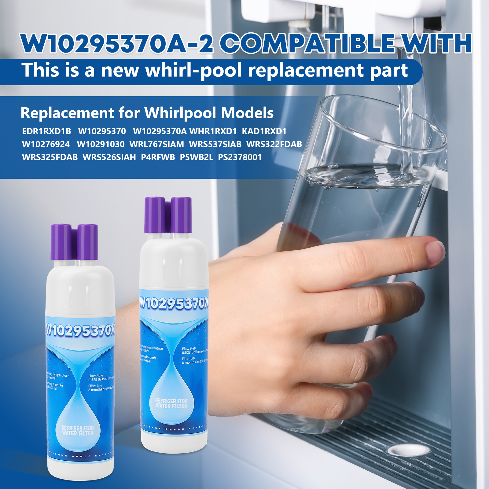3 Pack Refrigerator water filter 10295370A WHR1RXD1 KAD1RXD1 P8RFWB2L, P8WB2L