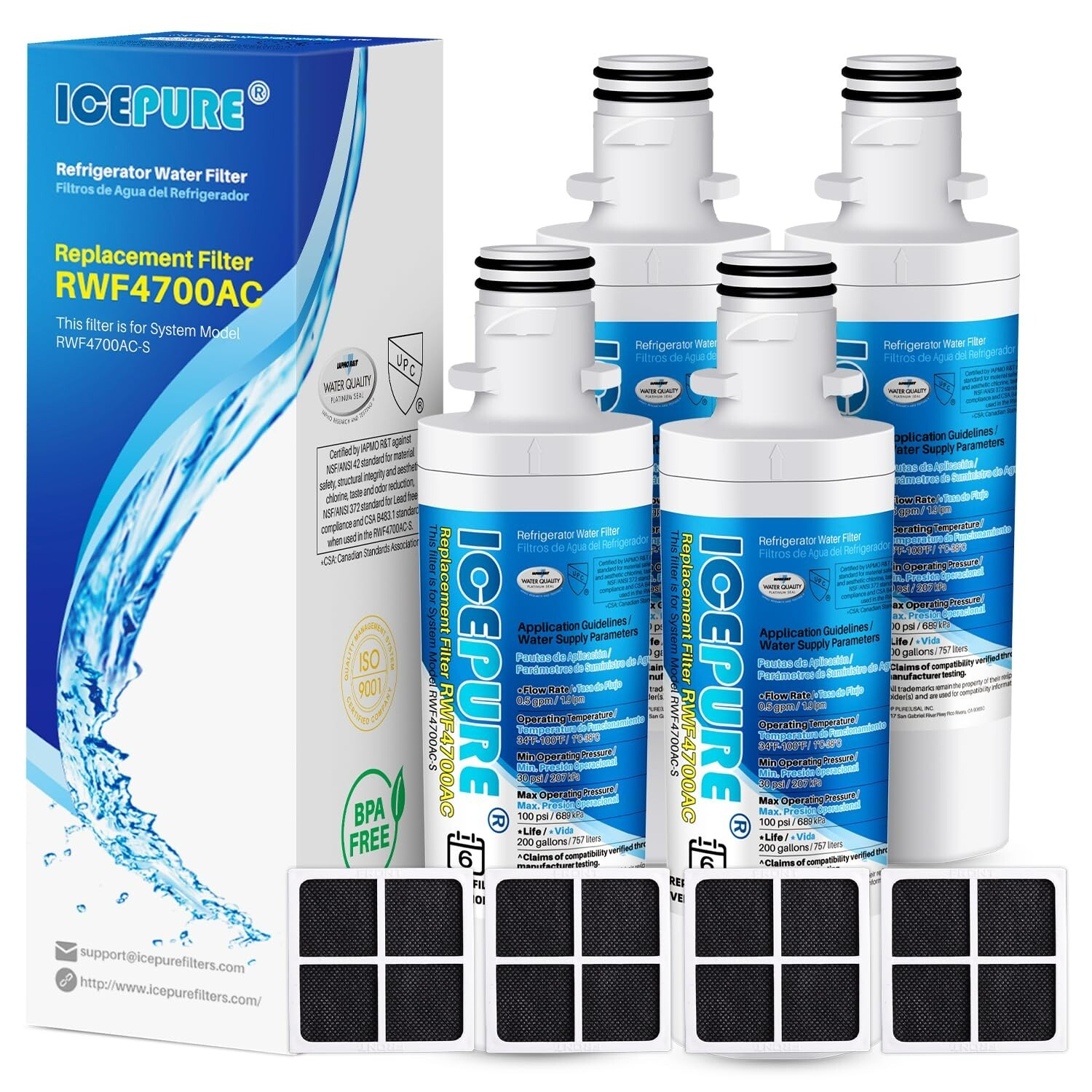 RWF4700AC Fit for LG LT1000P MDJ64844601 ADQ74793501 LT1000PC & Air Filter 4PACK