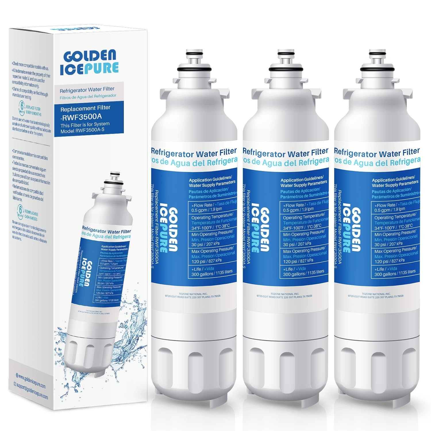 RWF3500A Refrigerator Water Filter Replacement for LG LT800P,469490, WS620A,3PCS
