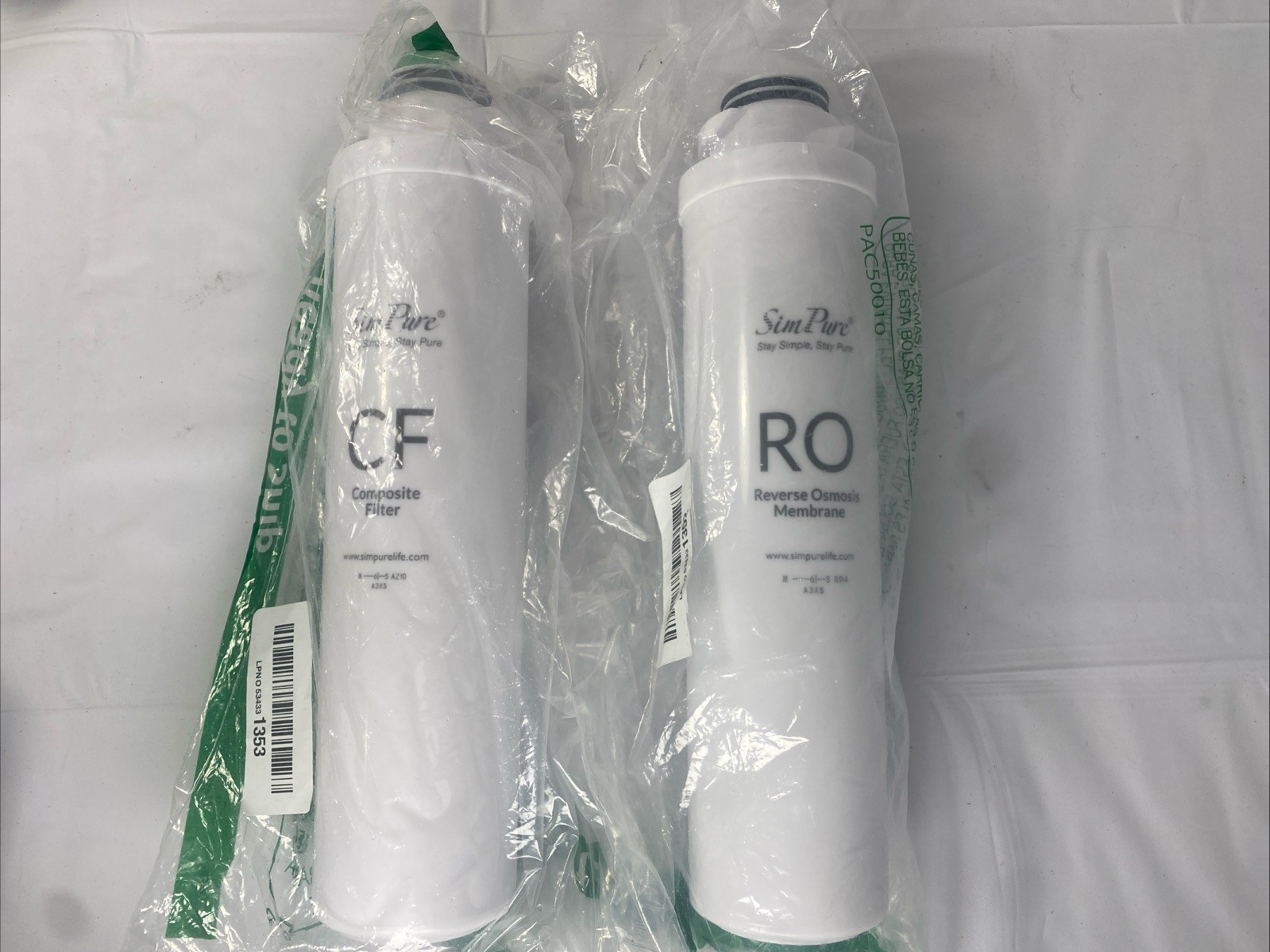 Set of 2 SimPure Series RO/CF Filter Replacement Cartridge Open Box