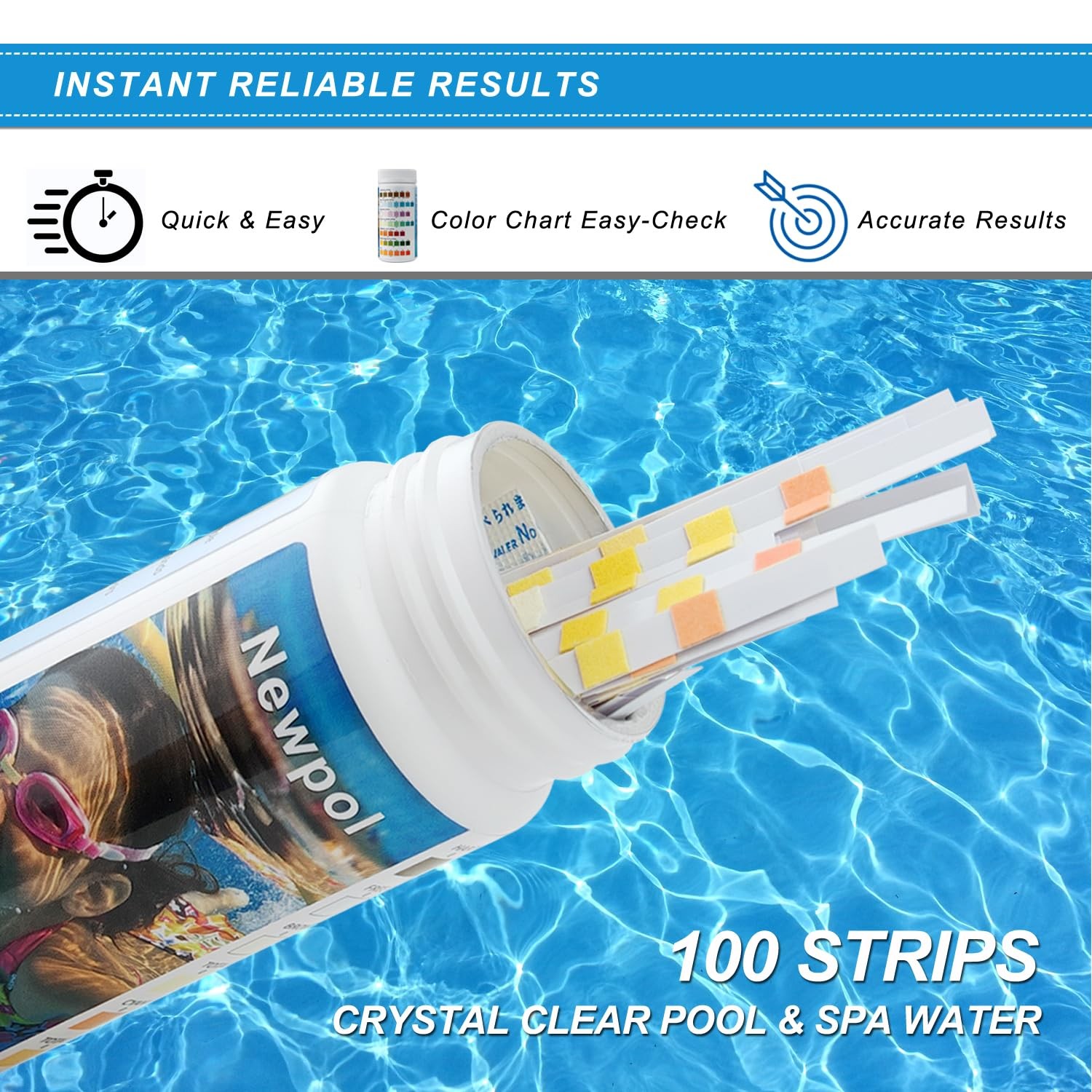 Newpol 8-in-1 Pool Test Strips, 100 Strips Water Testing for Swimming Pool,…