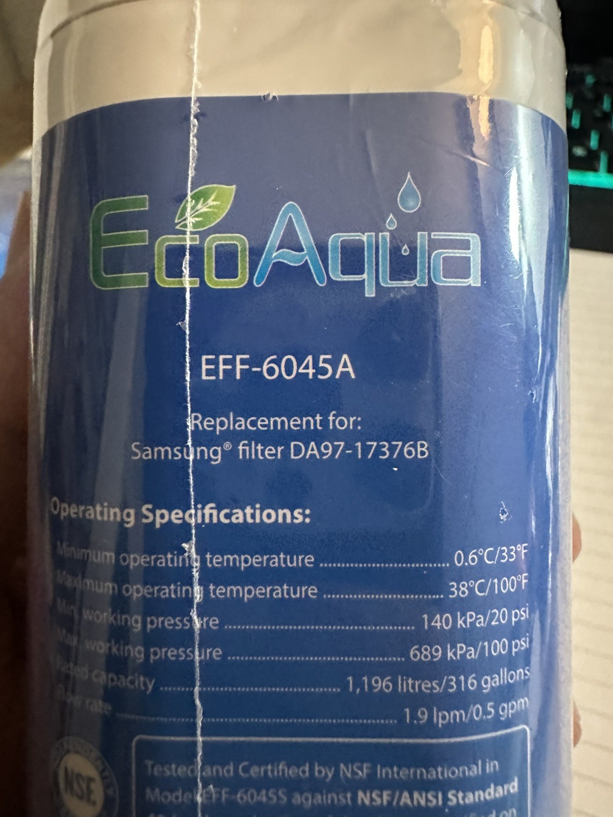 EcoAqua Refrigerator Water Filter EFF-6045A Replacement for Samsung DA97-17376B
