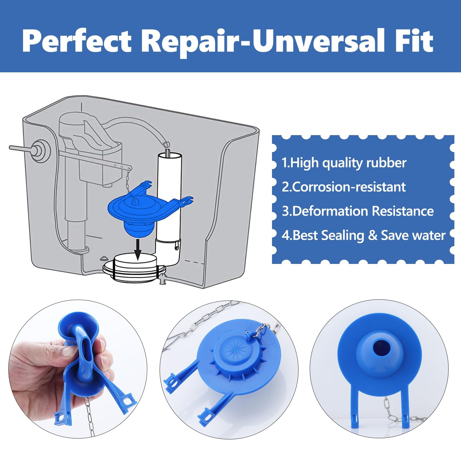 1 Pack 2-inch Universal Toilet Tank Flapper, Long Lasting All Rubber Seal Fla…