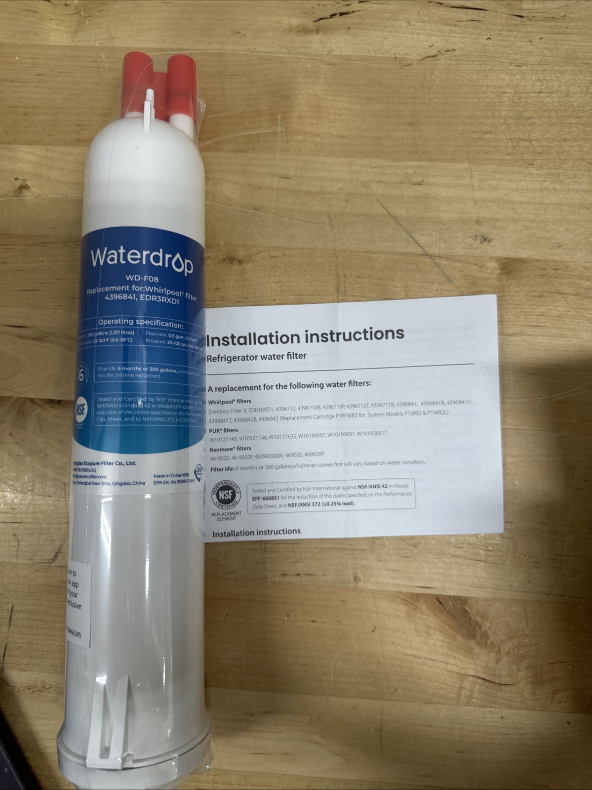 Waterdrop WD-F08 Refrigerator Water Filter For Whirlpool Sealed
