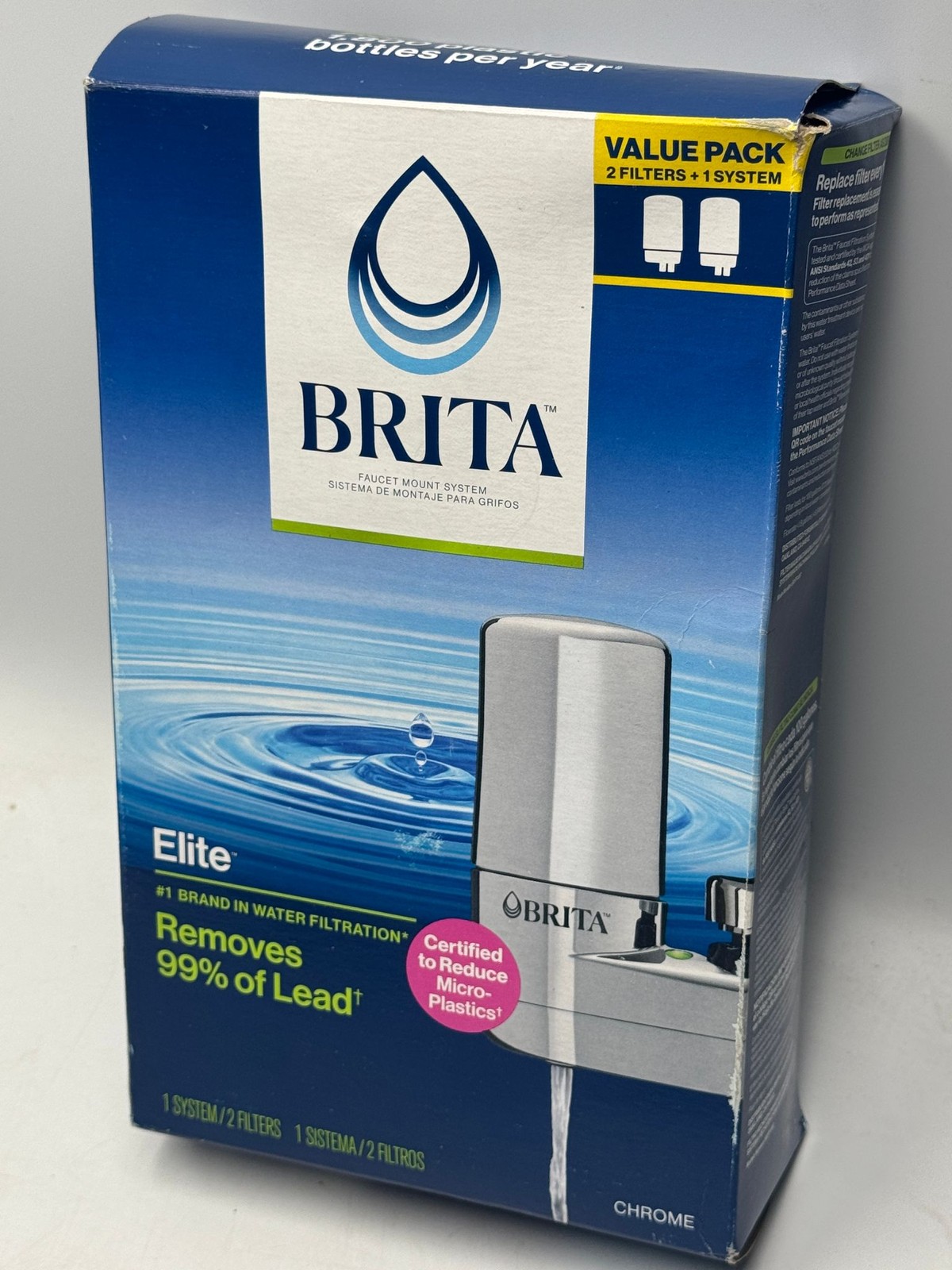 Brita Faucet Mount System Elite Value Pack 2 Filters Chrome Removes 99% Lead