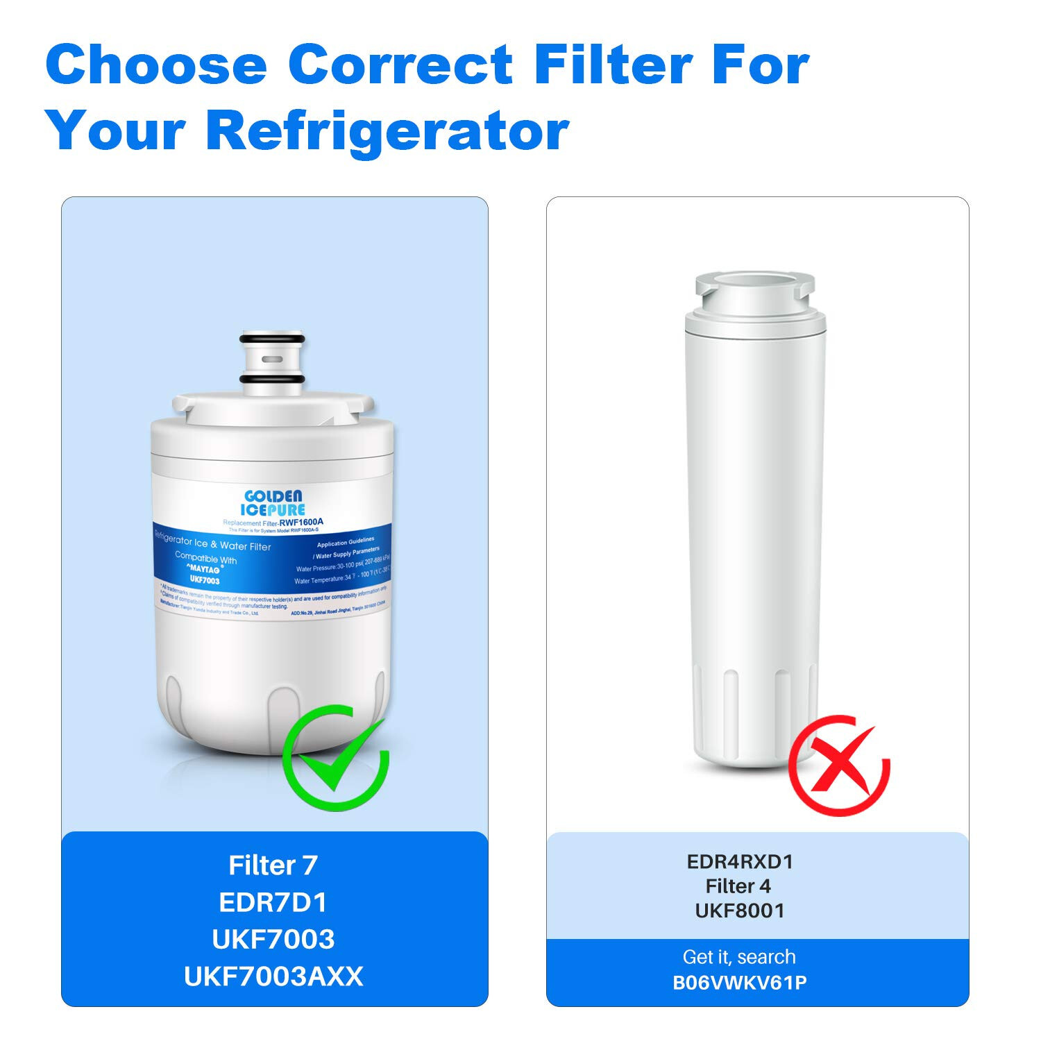 GOLDEN ICEPURE UKF7003 Refrigerator Water Filter Replacemnt for UKF7001 ,3PACK