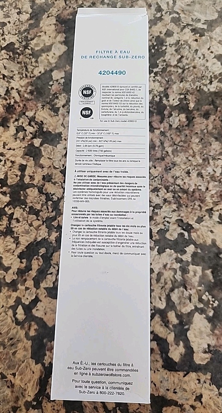 Sub-Zero 4204490 Refrigerator Water Filter Cartridge Replacement 1 Pack OEM