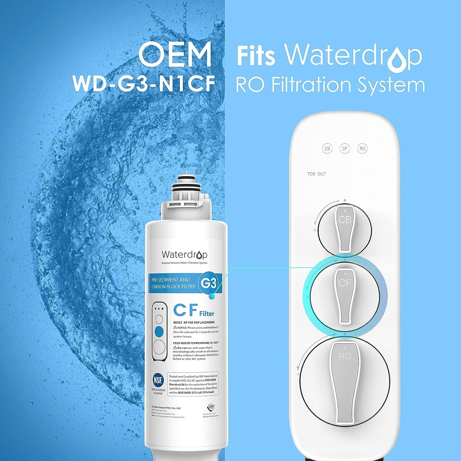 Waterdrop G3P600 Reverse Osmosis Water Filter, 600GPD,With RO&G3-N3CB&G3-N1CF