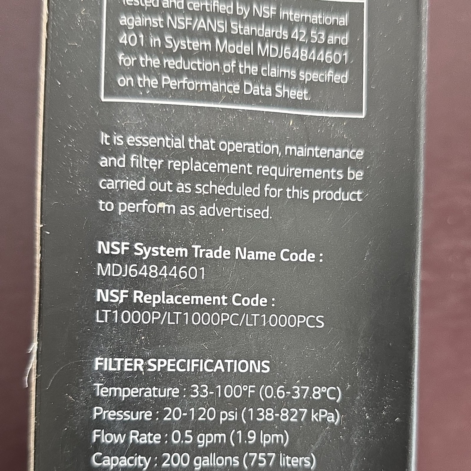 LG LT1000P/PC/PCS Refrigerator Water Filter, 200 gal, Chlorine Taste/Odor