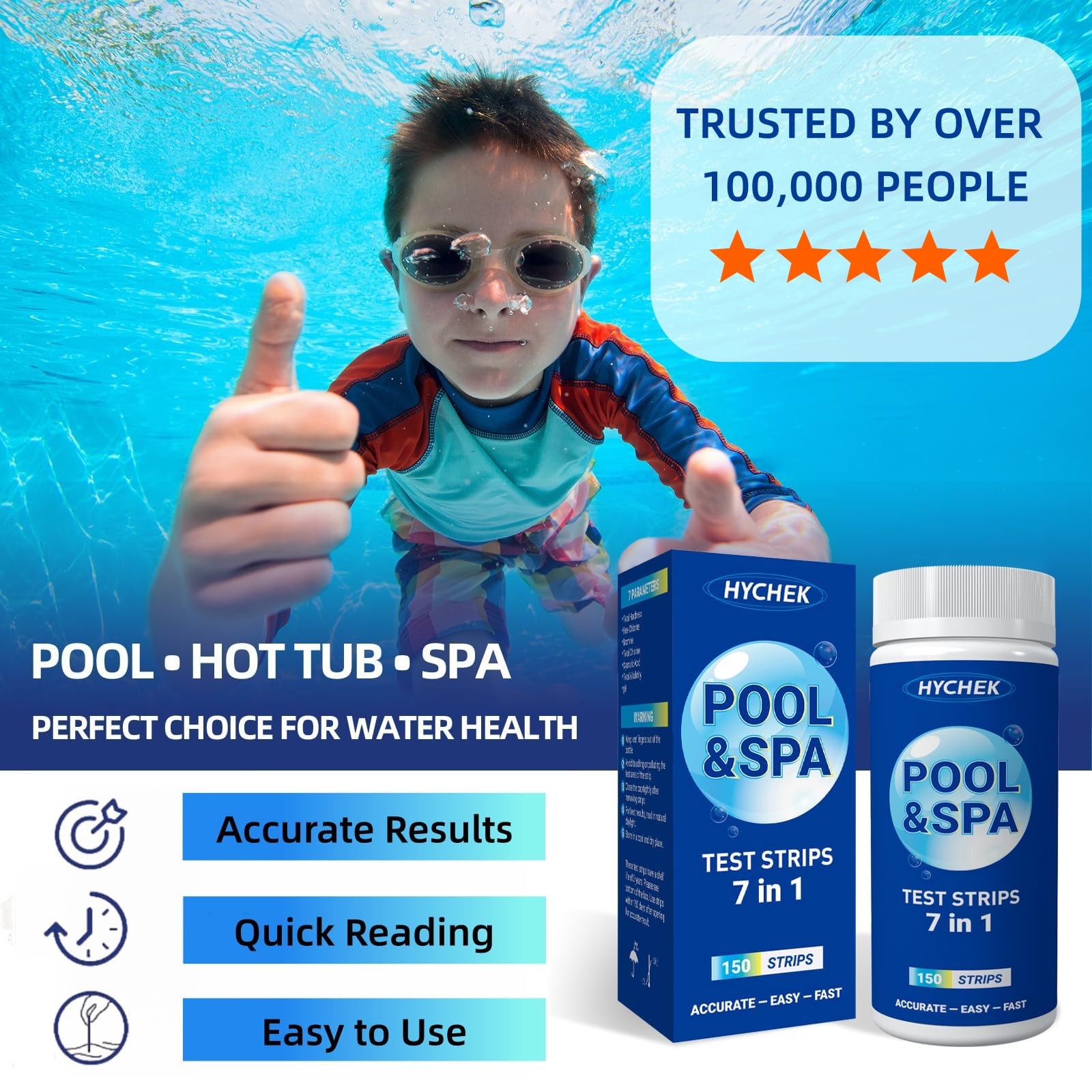 HYCHEK 7 in 1 Accurate Pool Test Strips, 150-Count Hot Tub & Spa 150