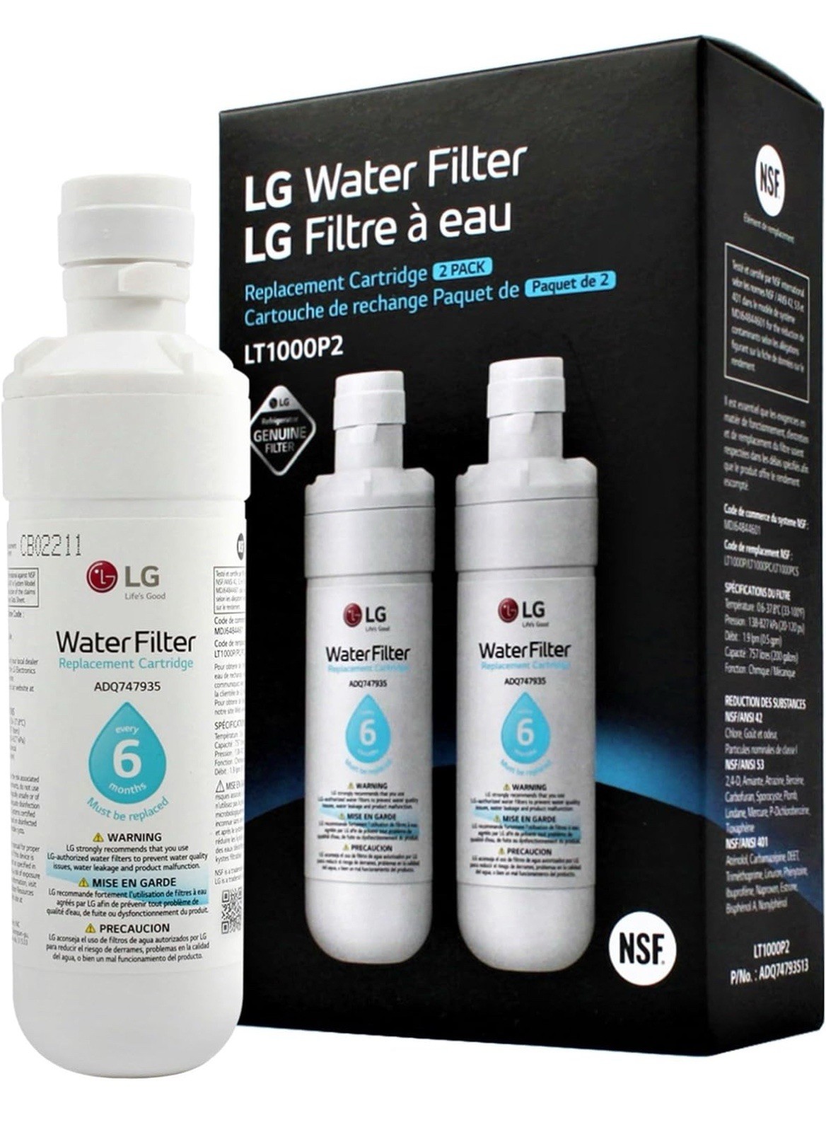 NEW SEALED LG LT1000P2 6-Month/200 Gallon Refrigerator Replacement Water Filter