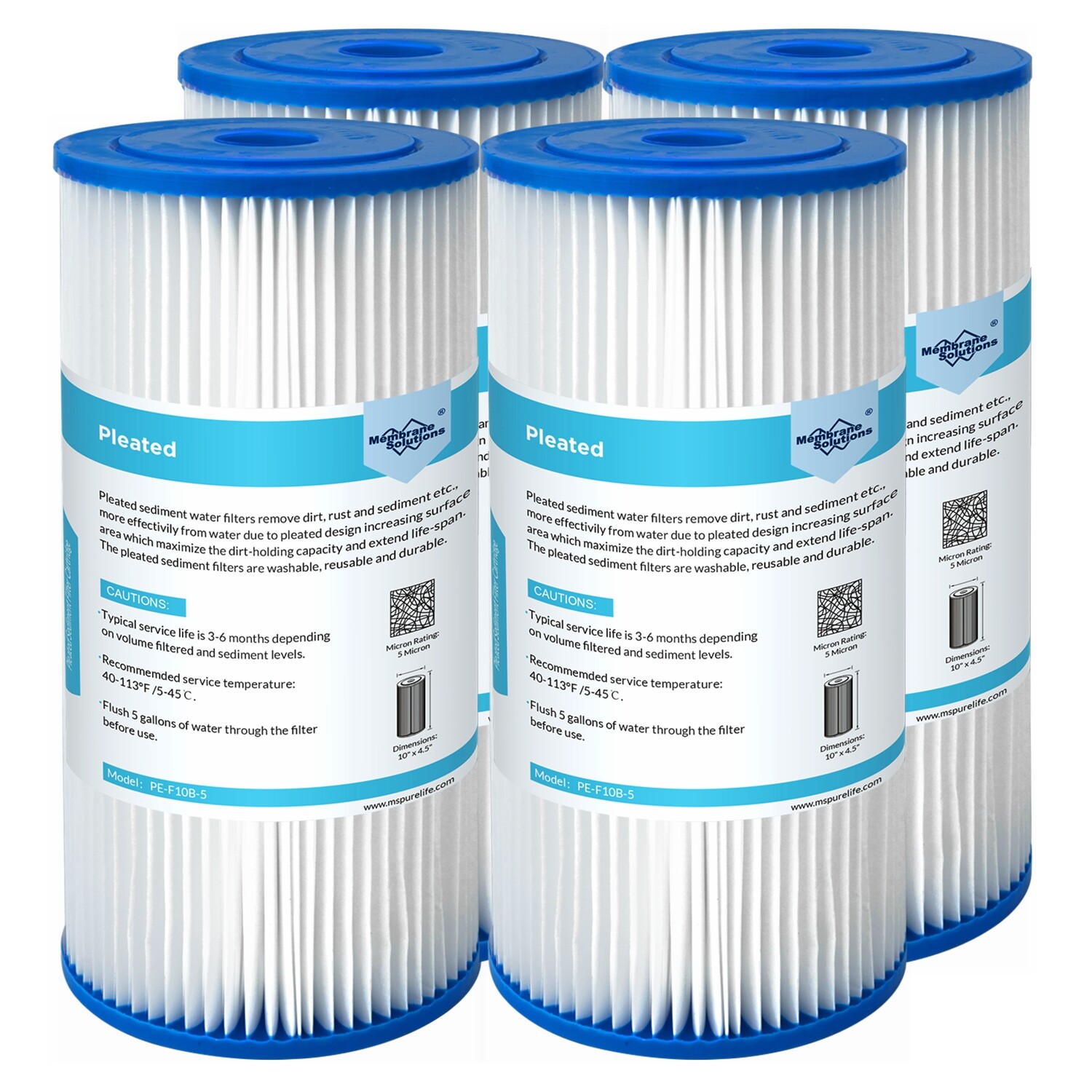 4 Pack 10″x4.5″ Washable Pleated Sediment PP Water Filter for GE FXHSC GXWH-30C