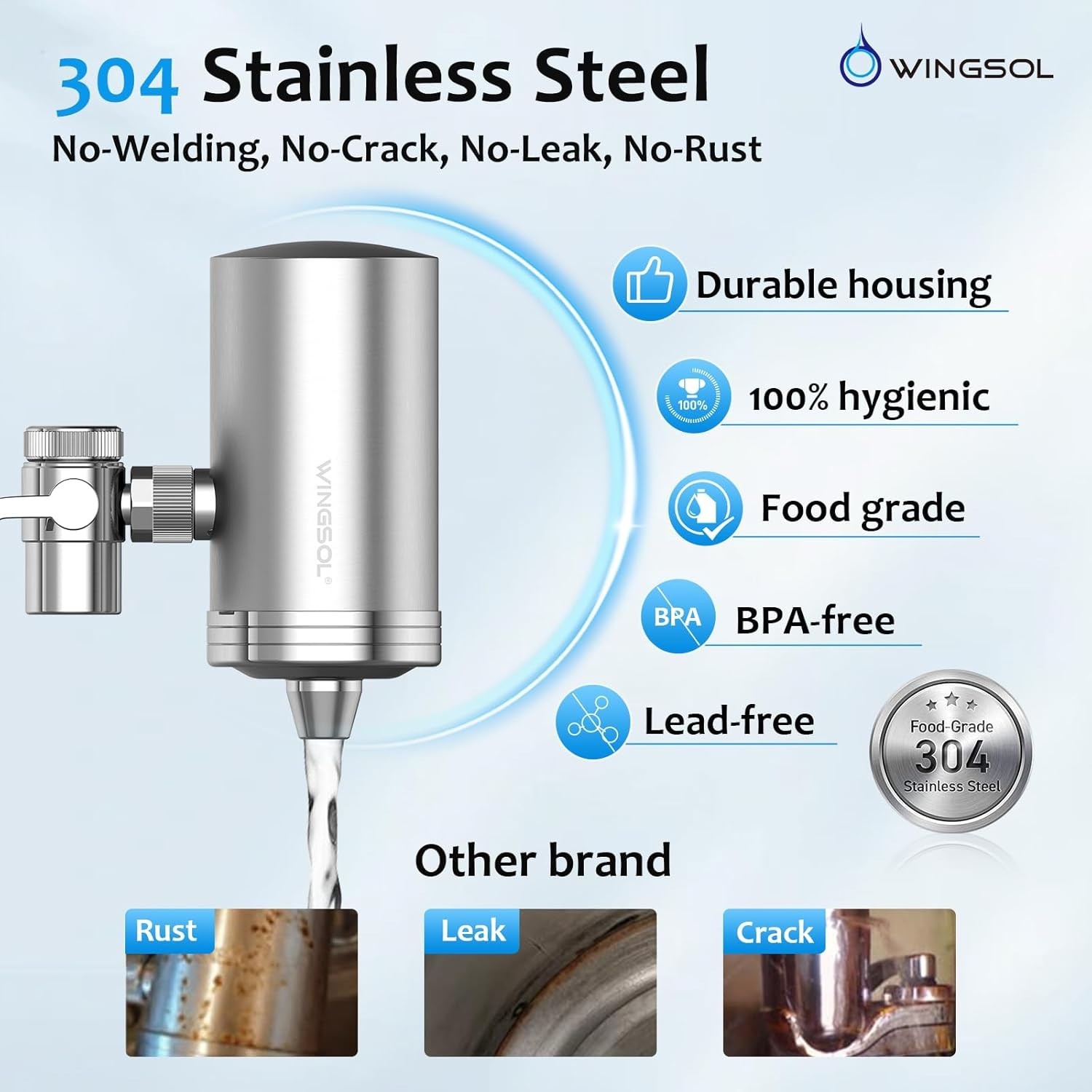 Stainless Steel Faucet Water Filter with 360° Rotation