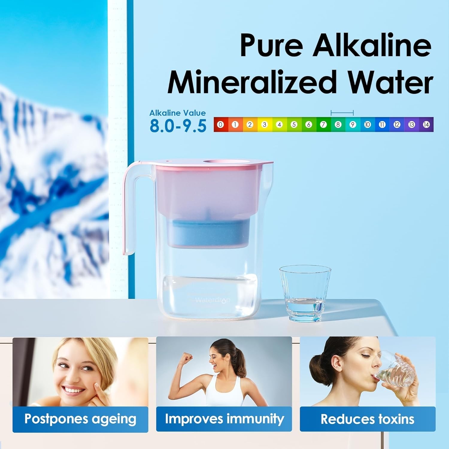 100-Gallon Alkaline Water Pitcher with Smart Indicator & 6-Stage Filter