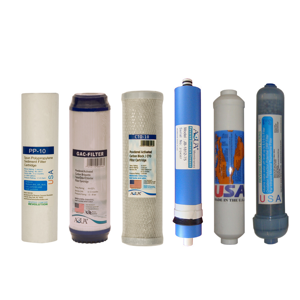 Full 6 stage Reverse Osmosis Replacement Filter set with 50/75/150 GPD membrane