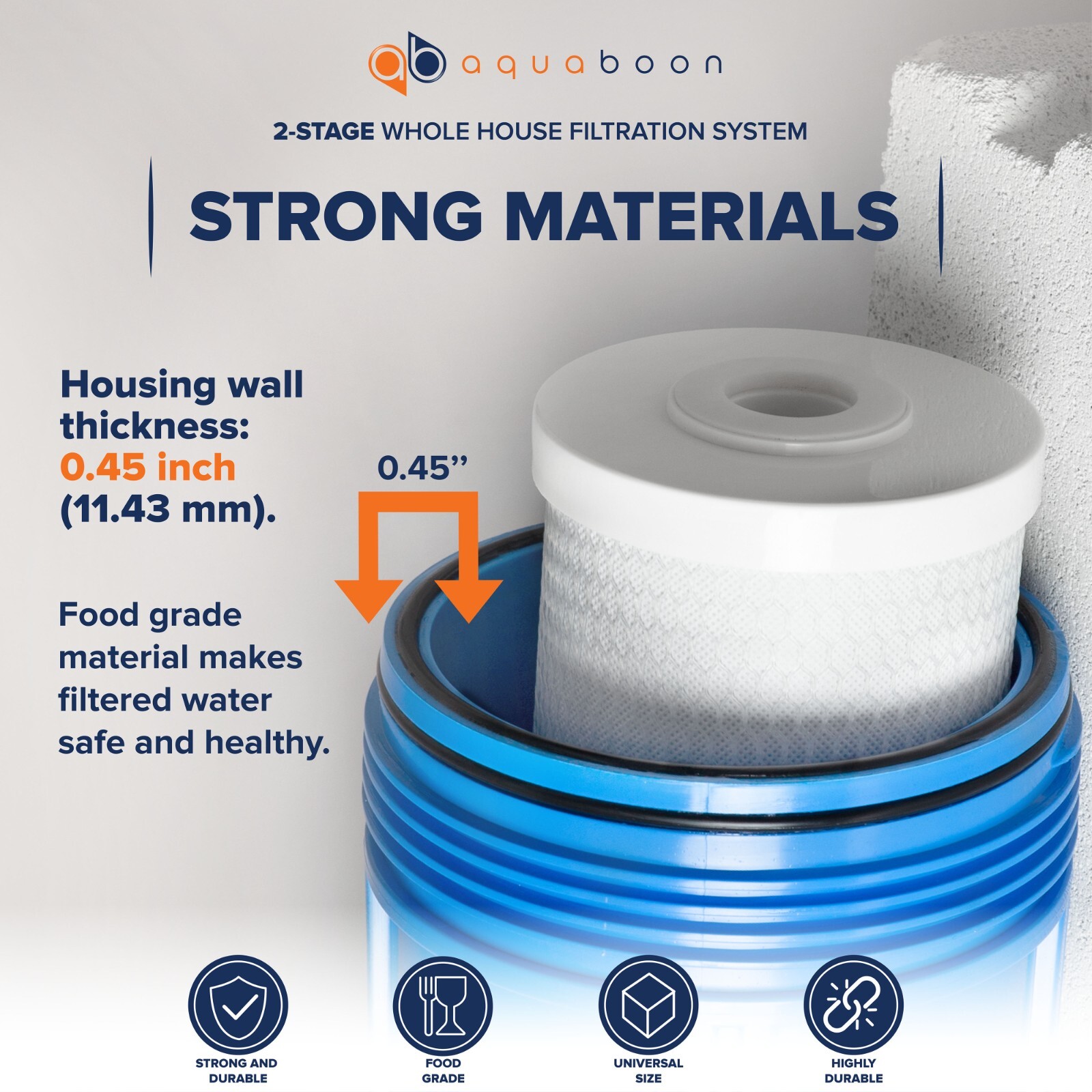 2-Stage 20″ Whole House Filtration System by Aquaboon+Carbon+Sediment+Frame