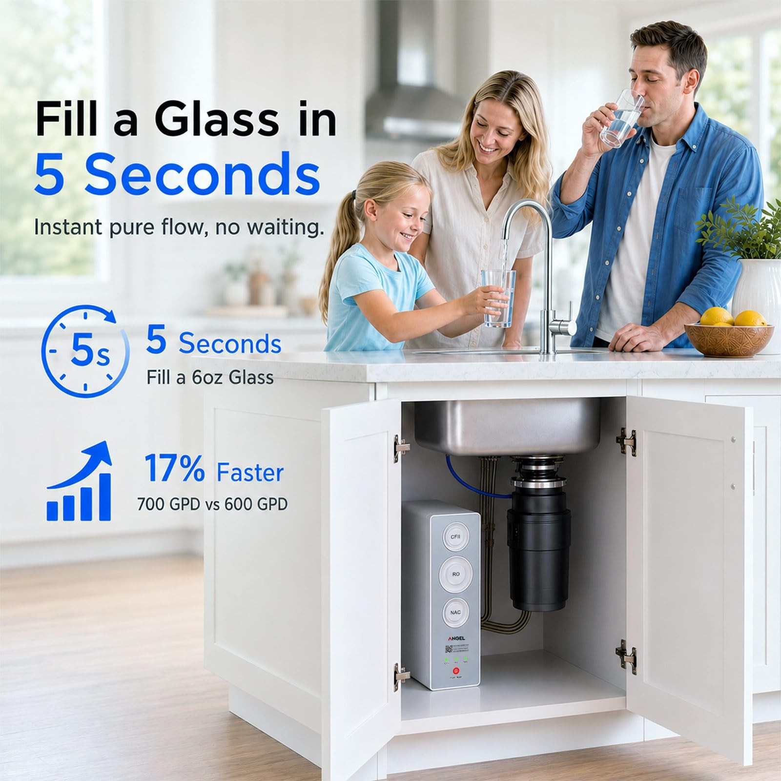 ANGEL X2 Tankless RO System 700GPD, NSF, 99% PFAS Removal, Under Sink w/ Faucet